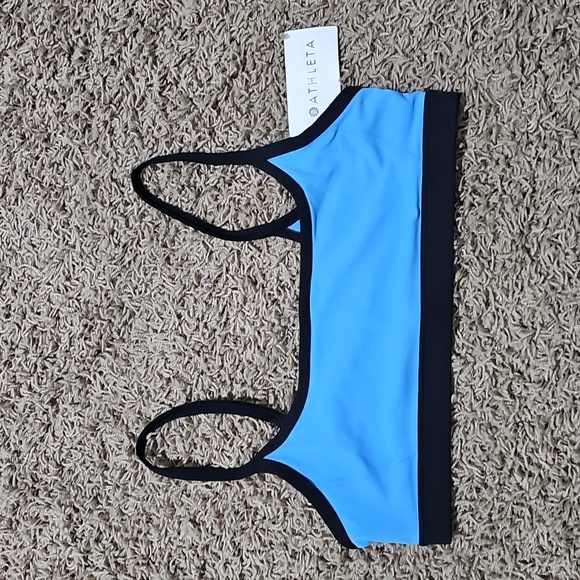NWT Athleta Square Neck Bra Medium with Cups A - C Sports Bra Cornflower & Black - Picture 5 of 8